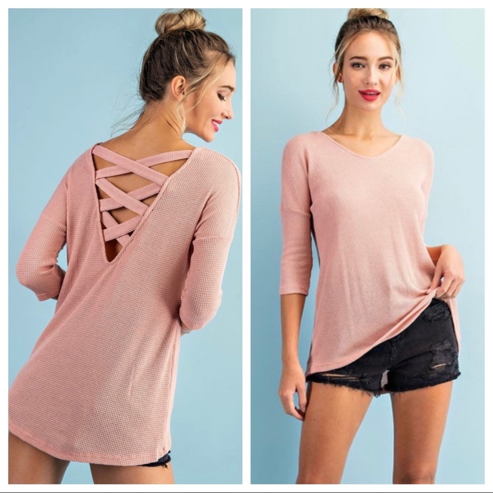 NEW! Crisscross back waffle knit top!